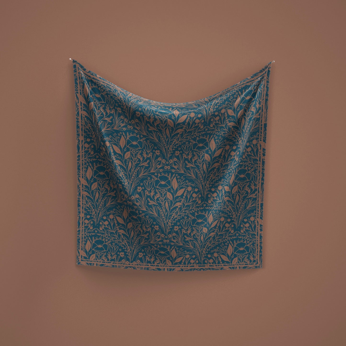 Mocha and Blue Floral Scallop Scarf