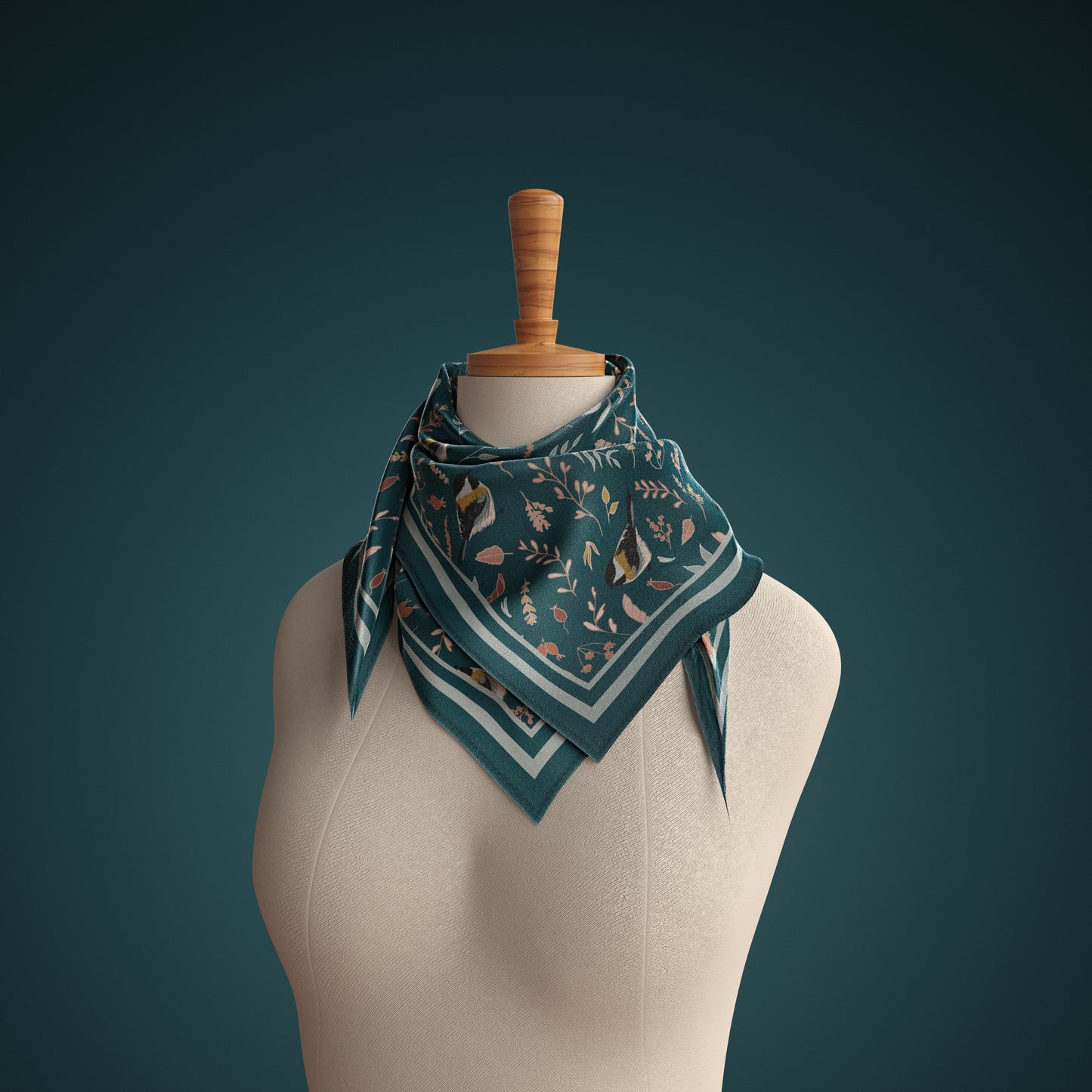 Dark Teal Chickadee Scarf
