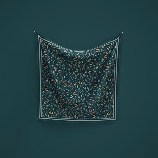 Dark Teal Chickadee Scarf